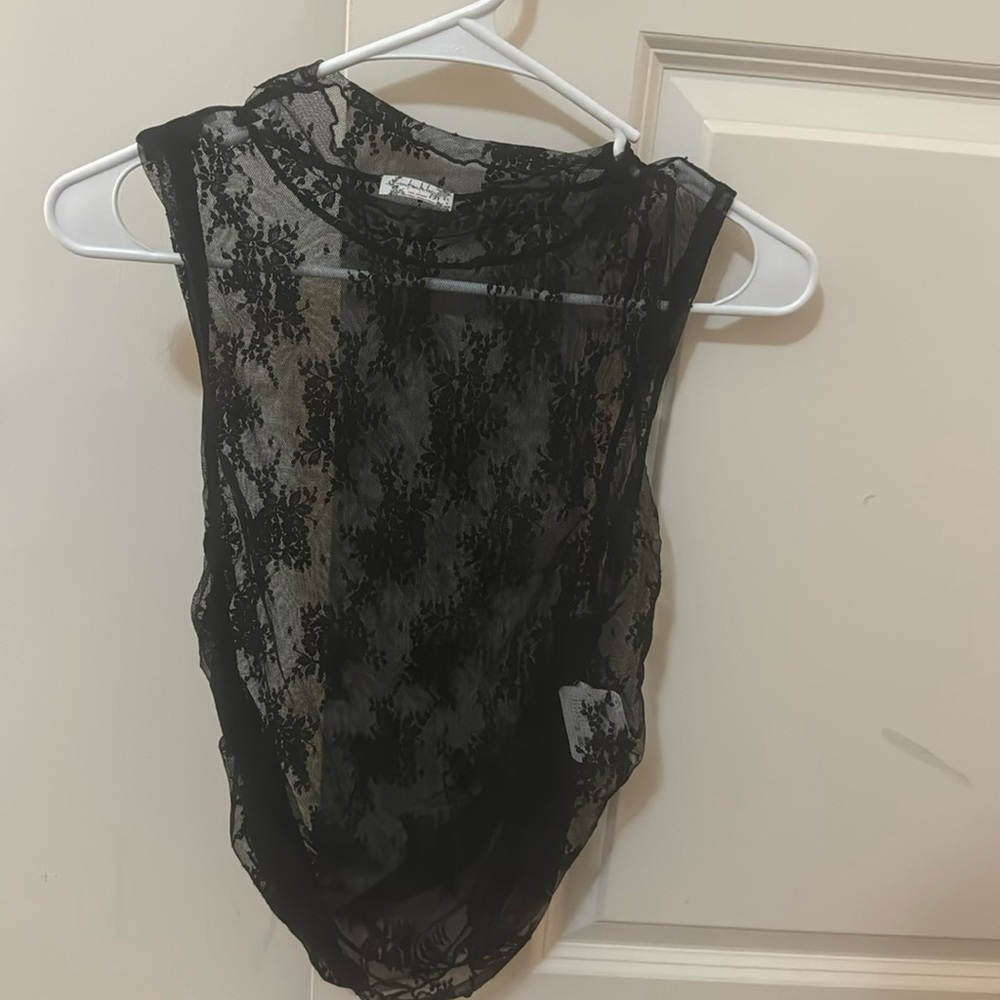 Free People sheer black tank top size medium new with tags